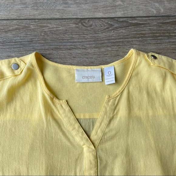 Chico’s Baby Yellow Soft Cotton V Neck Blouse - Picture 9 of 13